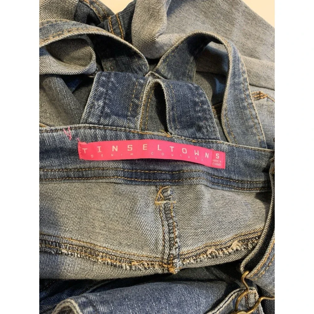 Tinseltown Womens Size Junior Small Overall Shorts Distressed Jean Shortalls